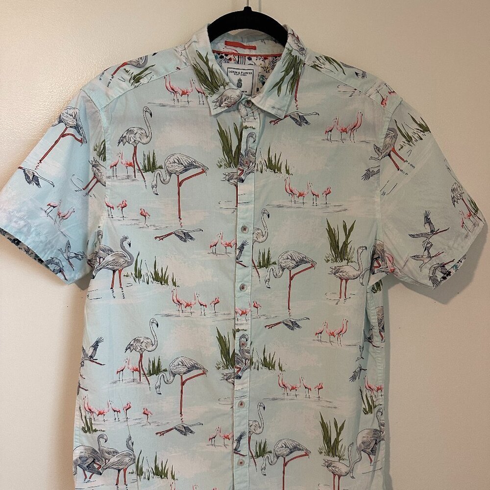 Denim and Flower Ricky Singh Button Down Shirt Flamingo Button Down Sz M